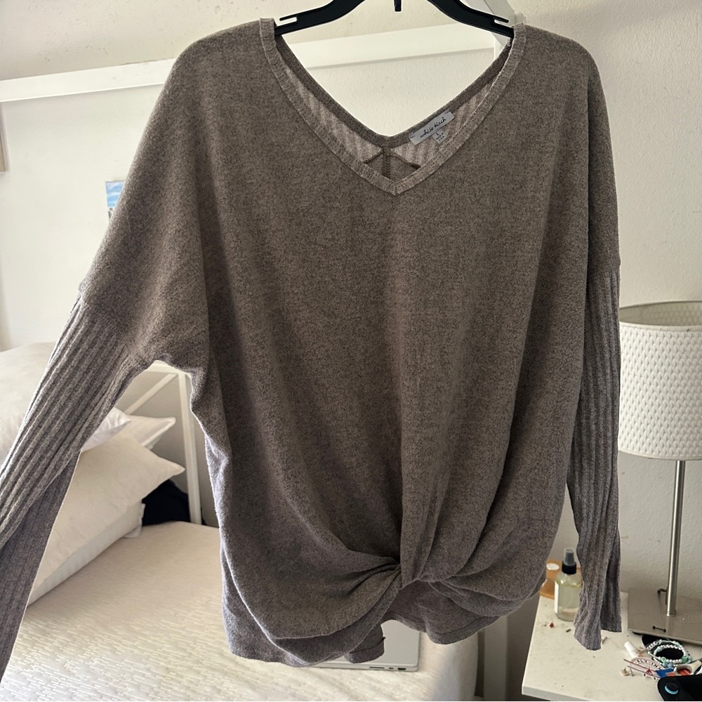 White Birch Taupe V-Neck Sweater